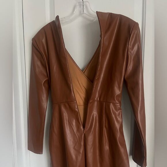 NWT Vestique Tan Faux Leather Wrap Dress | small - Picture 7 of 7